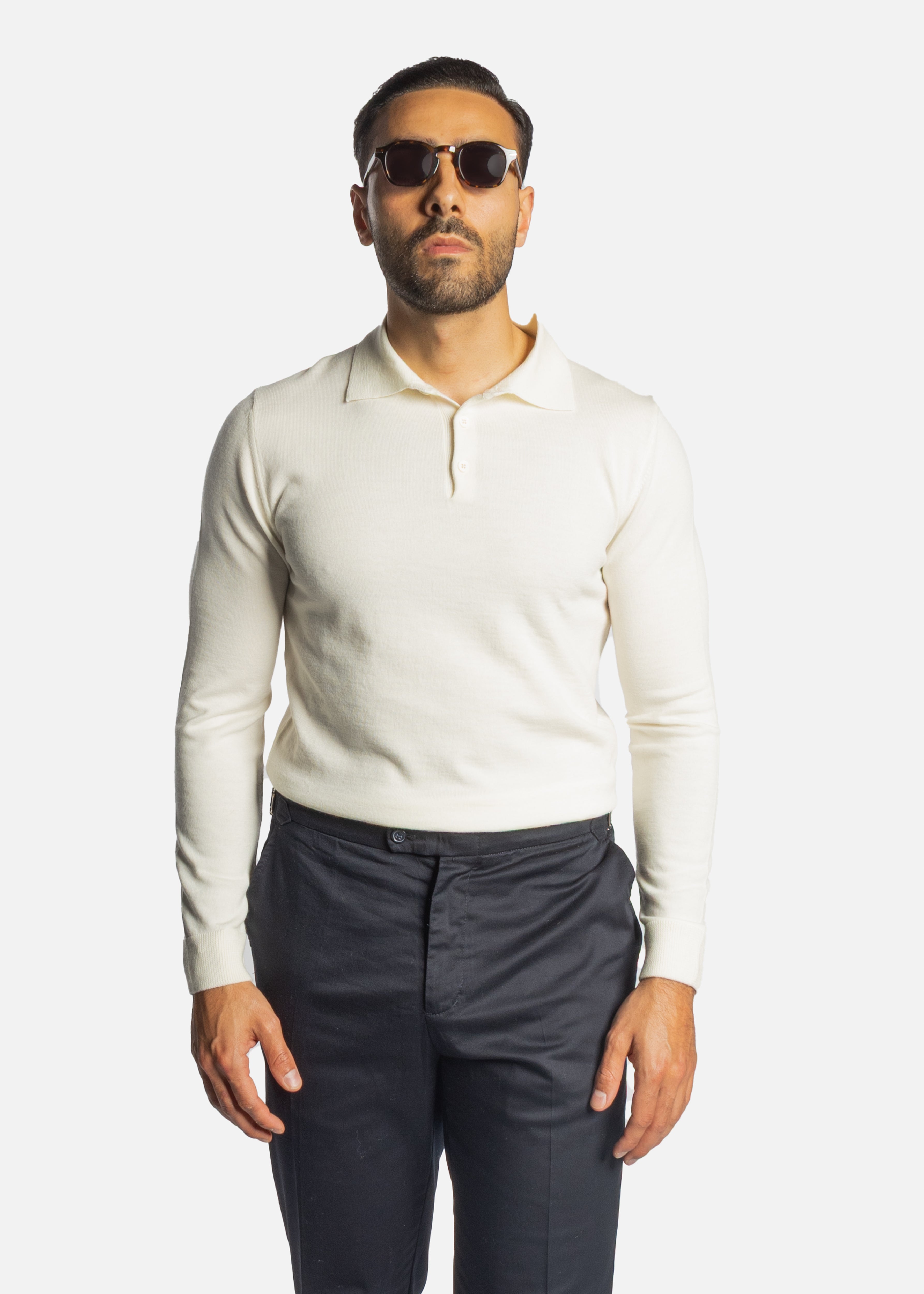 Off-White Merino Long Sleeve Polo