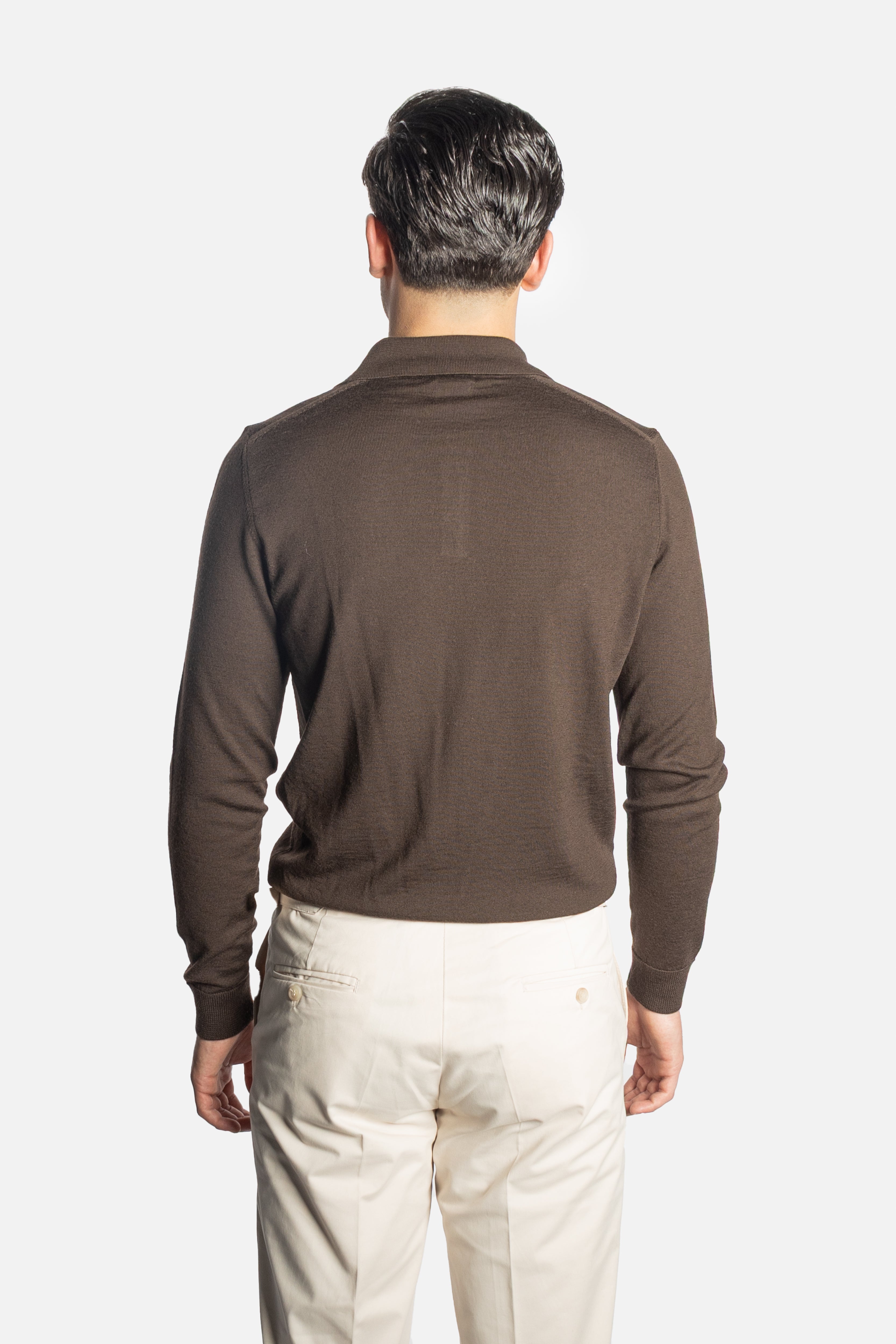 Brown Merino Long Sleeve Polo