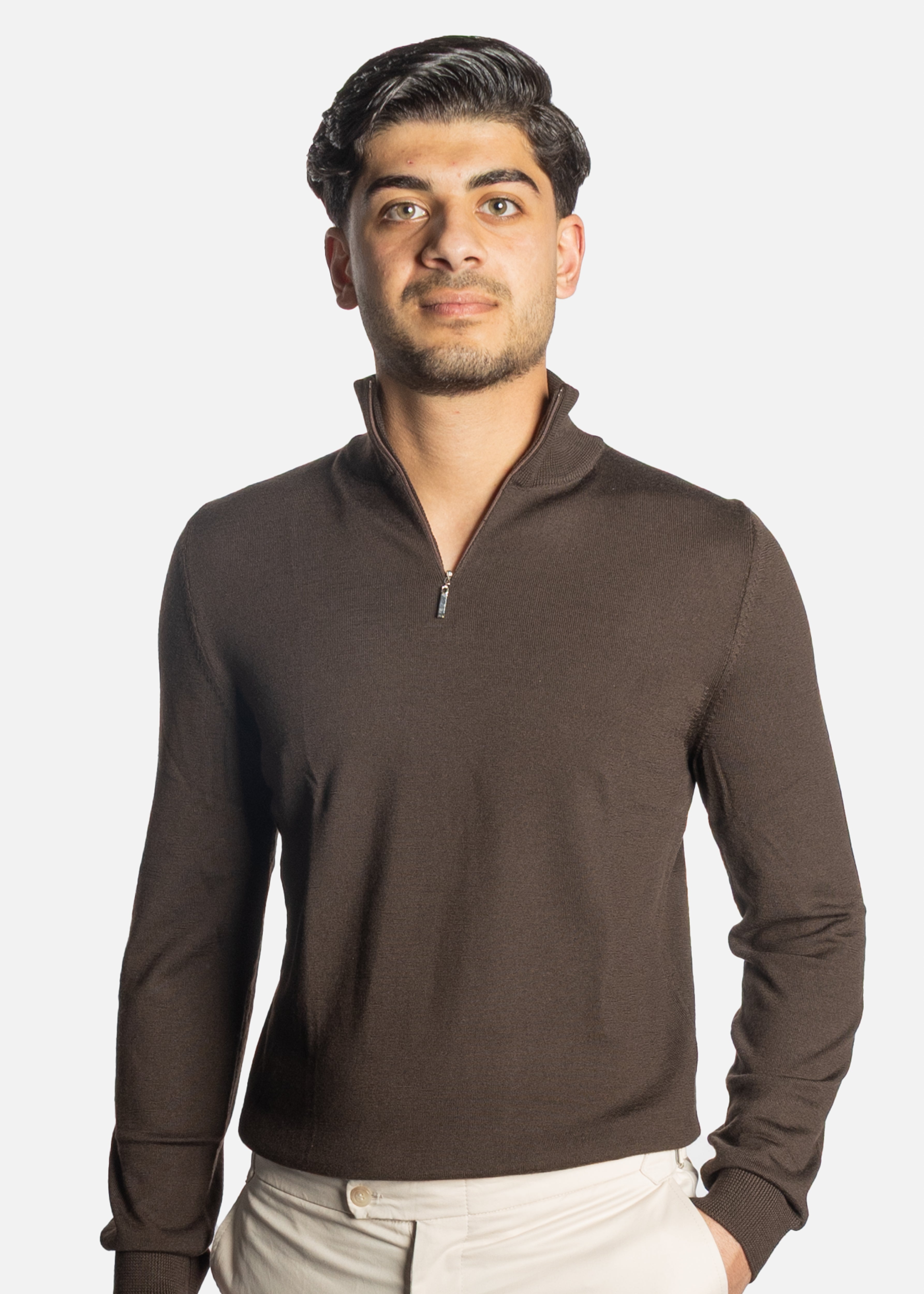 Brown Merino Half Zip