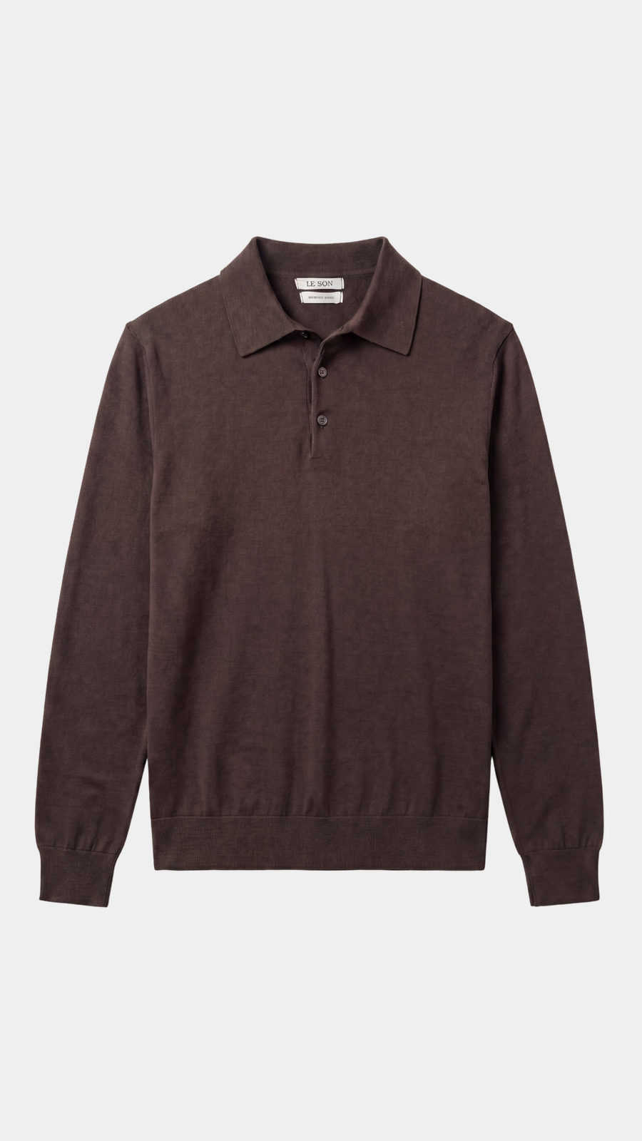 Brown Merino Long Sleeve Polo