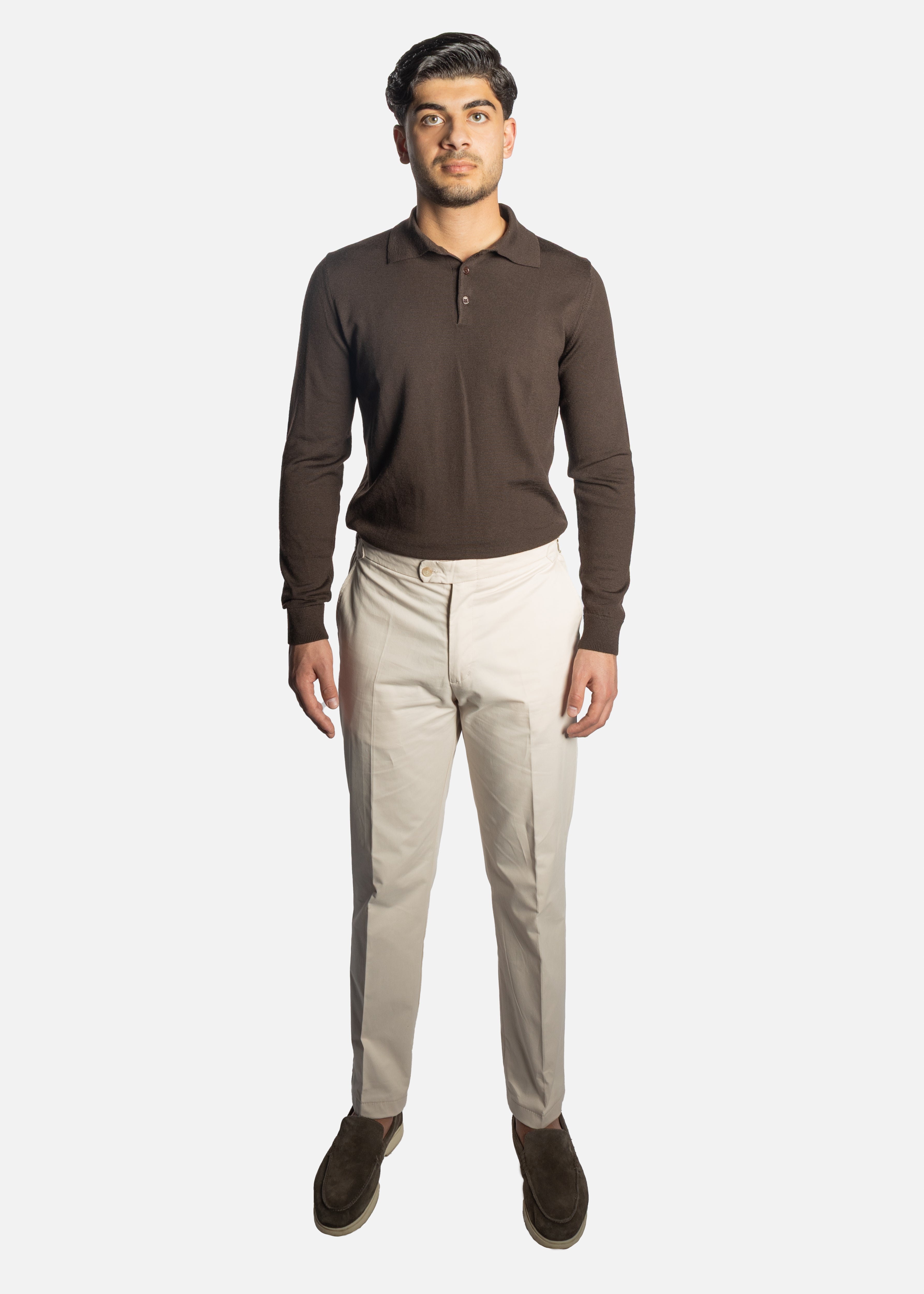 Brown Merino Long Sleeve Polo